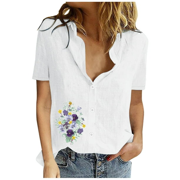 Olyvenn Women's Trendy Buttons Cotton Linen Shirts Deals Summer