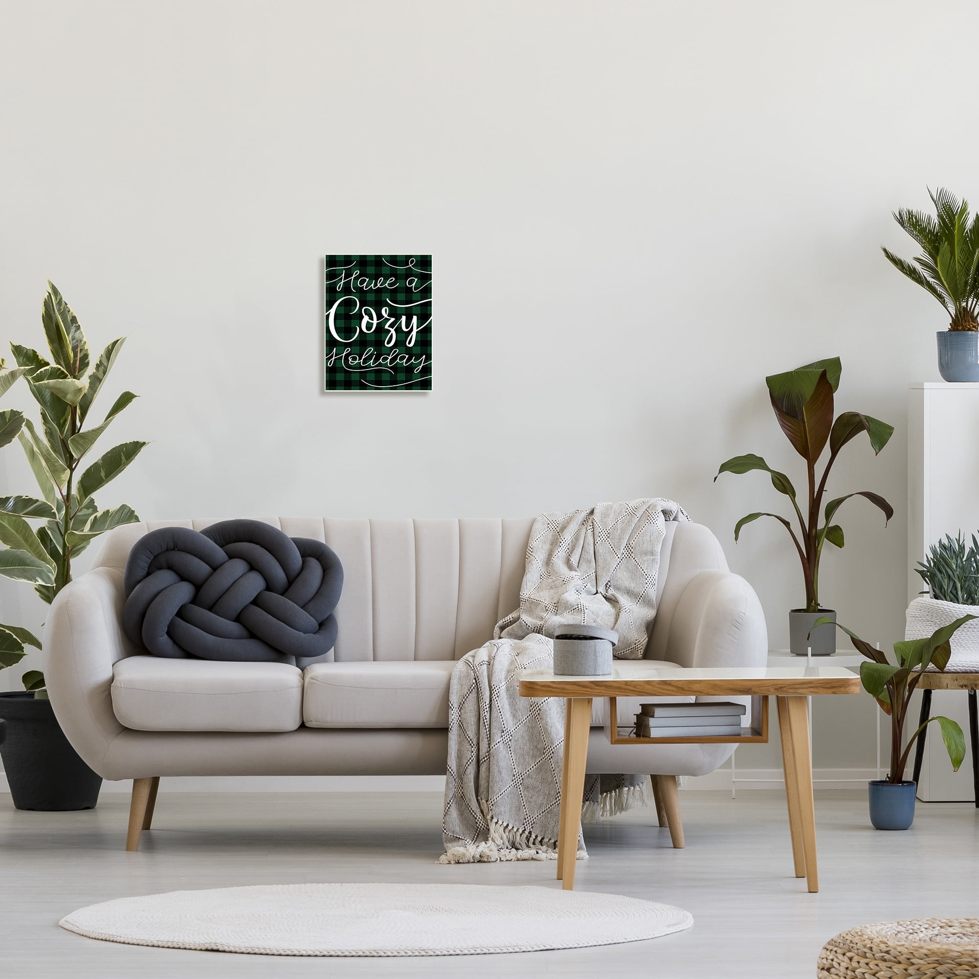 Stupell Industries Have a Cozy Holiday Phrase Winter Green Plaid Inspirational Painting Unframed Art Print Wall Art, 10 x 15
