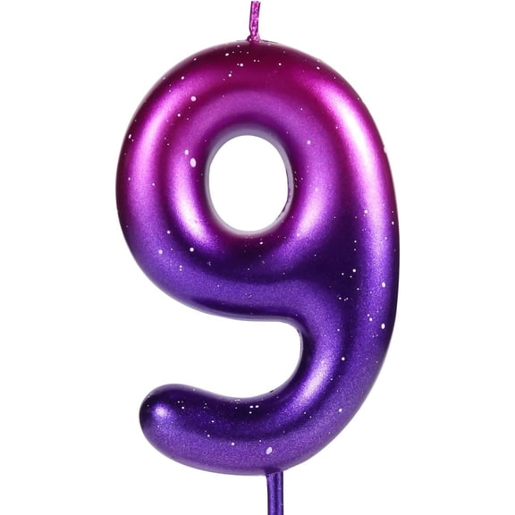 Luter 2.36 Inches Purple and Blue Number Candle, Numeral Birthday Candles Galaxy Gradient Candles Wax Cake Toppers Decorations for Mermaid Themed Party Birthday Wedding Anniversary (9)