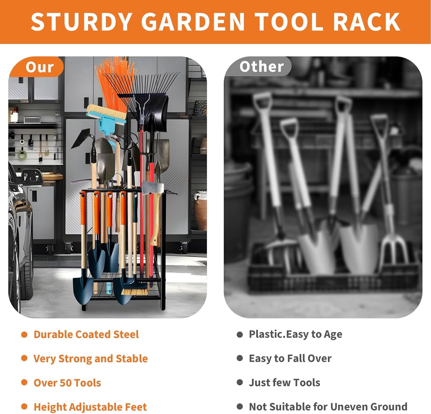 Yesurprise Garden Tool Organizer, Yard Tool Organizer, Metal Yard Tools Storage, Heavy Duty Garden Tool Organizer for Garage, Partitioned Tool Organizer and Storage for Shed, Garage, Tool Stand