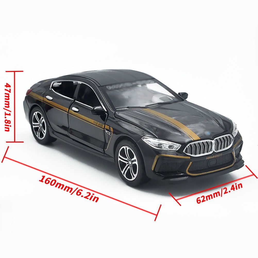 The 1:32 scale is suitable for BMW M8 alloy die-cast car models, equipped with openable doors, lights, sound and spring-back function. Boys' toy cars, children's birthday gift toy cars.