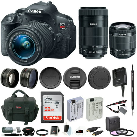 Canon EOS Rebel T5i DSLR Camera with 18-55mm f/3.5 and 55-250mm f/4-5.6 Lens Bundle (Black)