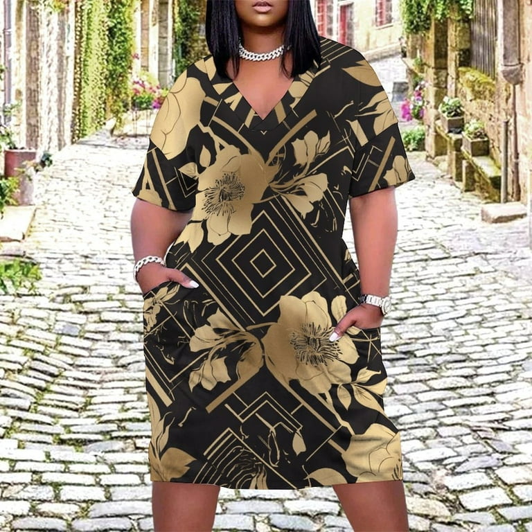 chinese dress ladies Brown Leopard Print Striped Patchwork 3/4 Sleeve Loose Mini Dress