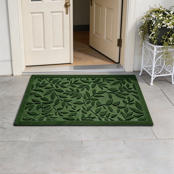 Green Leaves Outdoor Indoor Entrance Door mat, Absorbent Durable Heavy Duty Welcome Front Door Mat,Thick Natural Rubber Back,Easy Clean Entryway Mat 17x30 Inch, Low Profile