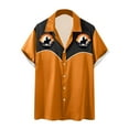 thumbnail image 3 of JURANMO Mens Hawaiian Shirt Summer Short Sleeve Funny Button Down Shirts Casual Lapel Bowling Shirts Color Block Vacation Tops Lightning Sales Orange XL, 3 of 6