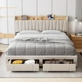 thumbnail image 2 of PIONEERWORKS King Bed Frame with Storage Headboard Platform, Linen Fabric Platform Bed with Charging Station & Drawer, No Box Spring Needed, Easy Assembly, Beige, 2 of 9