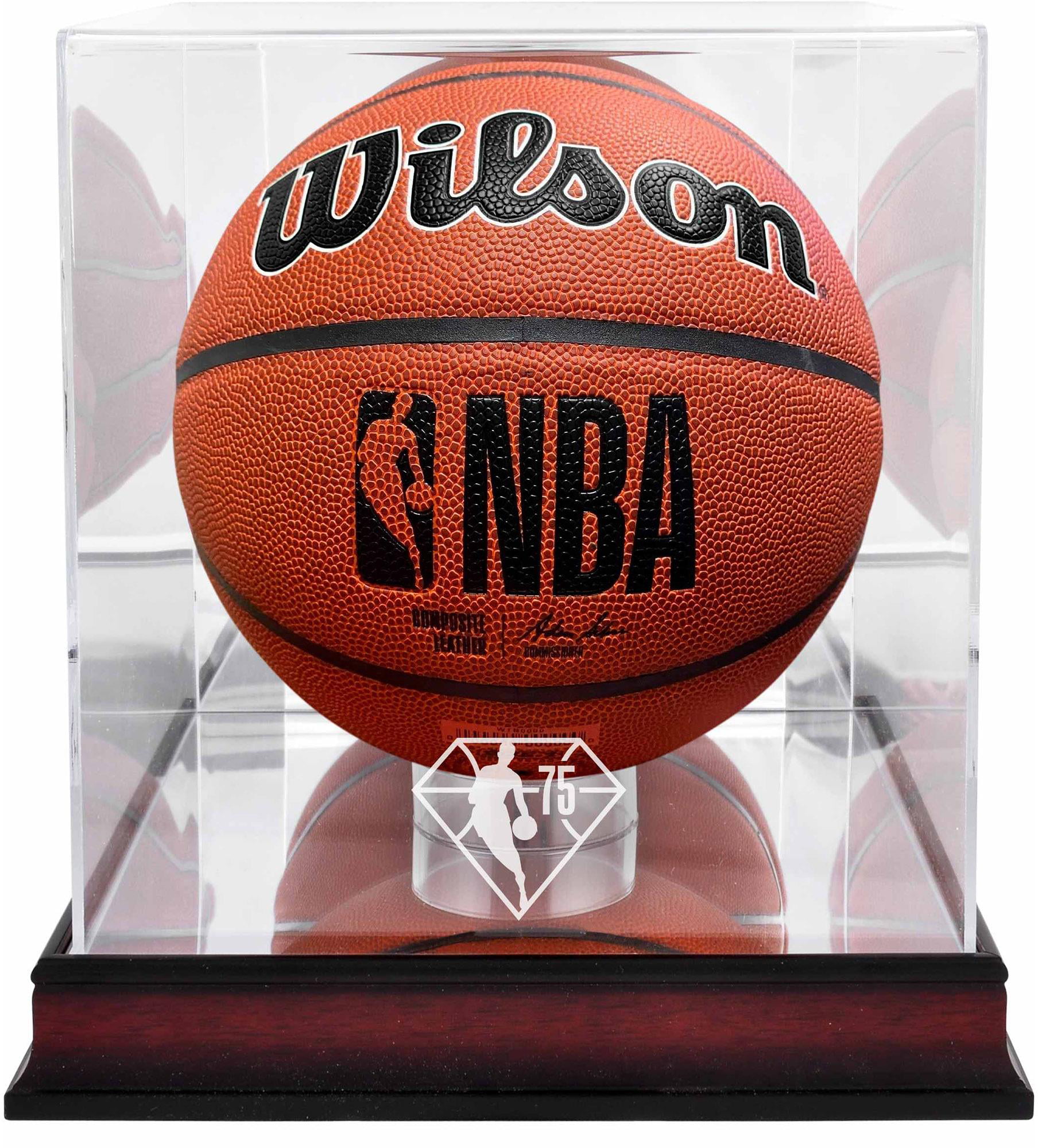 Basketball Free Standing Display Cases Sports Memorabilia Detroit Pistons Mahogany Team Logo Basketball Display Case with Mirrored Back 