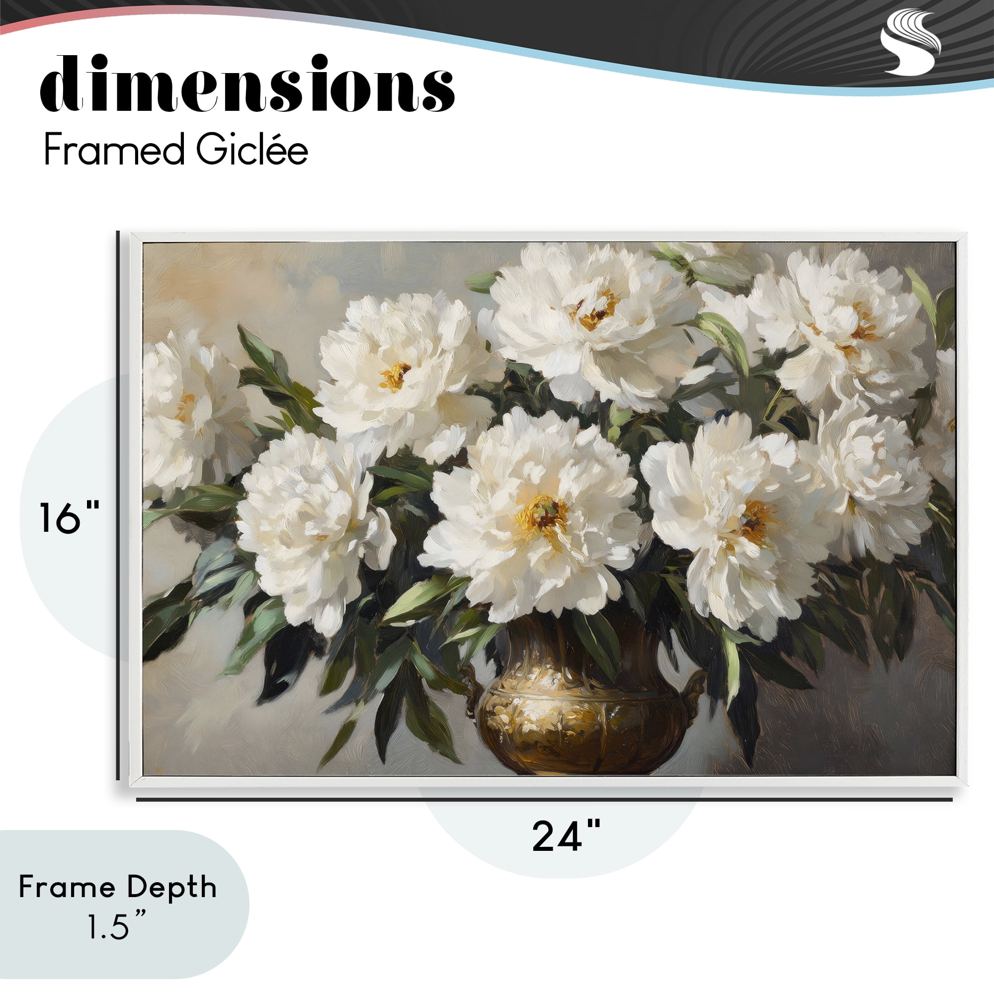 Stupell Industries Golden Vase with Peonies White Framed Giclee Art, design by Petal Prints Design