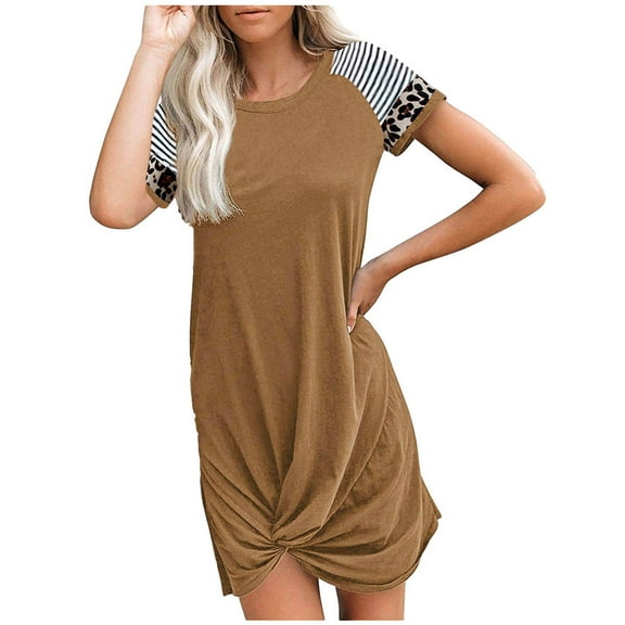 Lenago Women's Crewneck Short Sleeve Standard-Fit Midi T - Shirt Dress