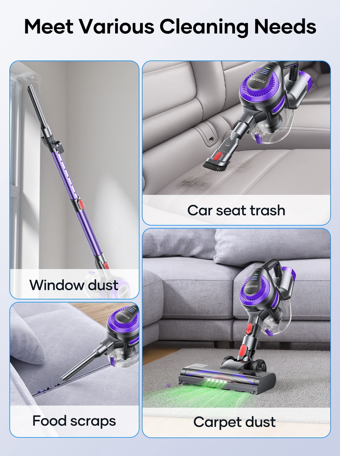Laresar V10 Lite Cordless Stick Vacuum Cleaner Lightweight for Home Pet Hair Carpet Hard Floor