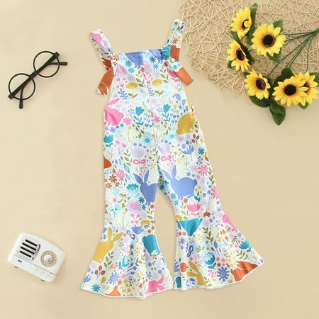 

Easter Girls Rabbit Carrot Prints Jumpsuit Suspender Trousers For Babys Clothes Outwear