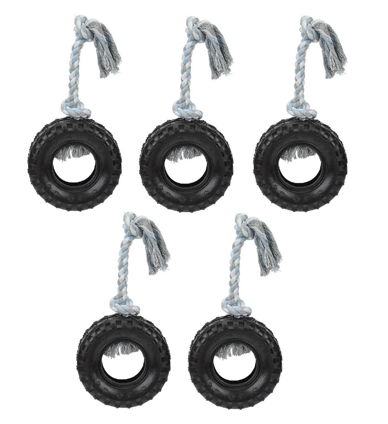 Mighty Tire Dog Toy 16" Rope Tough Rubber Textural Gum Massaging Tug Toss Fetch (1 Toy)