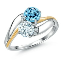 Gem Stone King 925 Sterling Silver and 10K Yellow Gold Sky Blue Aquamarine Swiss Blue Topaz 2 Stone and Lab Grown Diamond Accent Ring for Women (1.18 Cttw, Gemstone March Birthstone, Size 5)