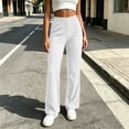 thumbnail image 2 of Oksale Ribbed Pants Women Stretch High Waist Summer Casual Pants Cozy Straight Leg Lounge Trousers White L, 2 of 8