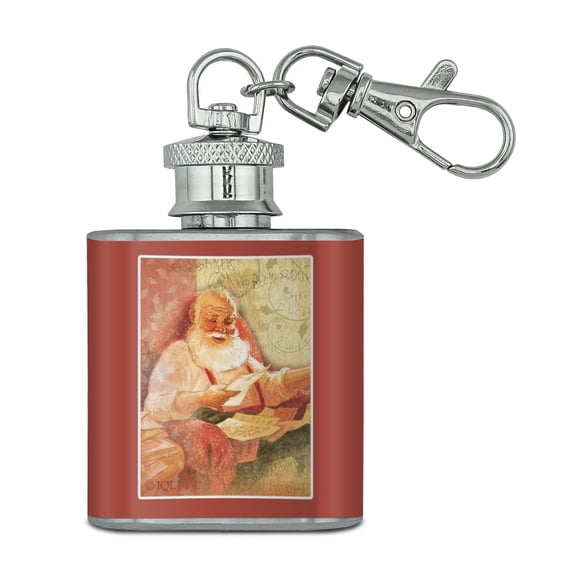 Christmas Holiday Retro Antique Dear Santa Letters Stainless Steel 1oz Mini Flask Key Chain