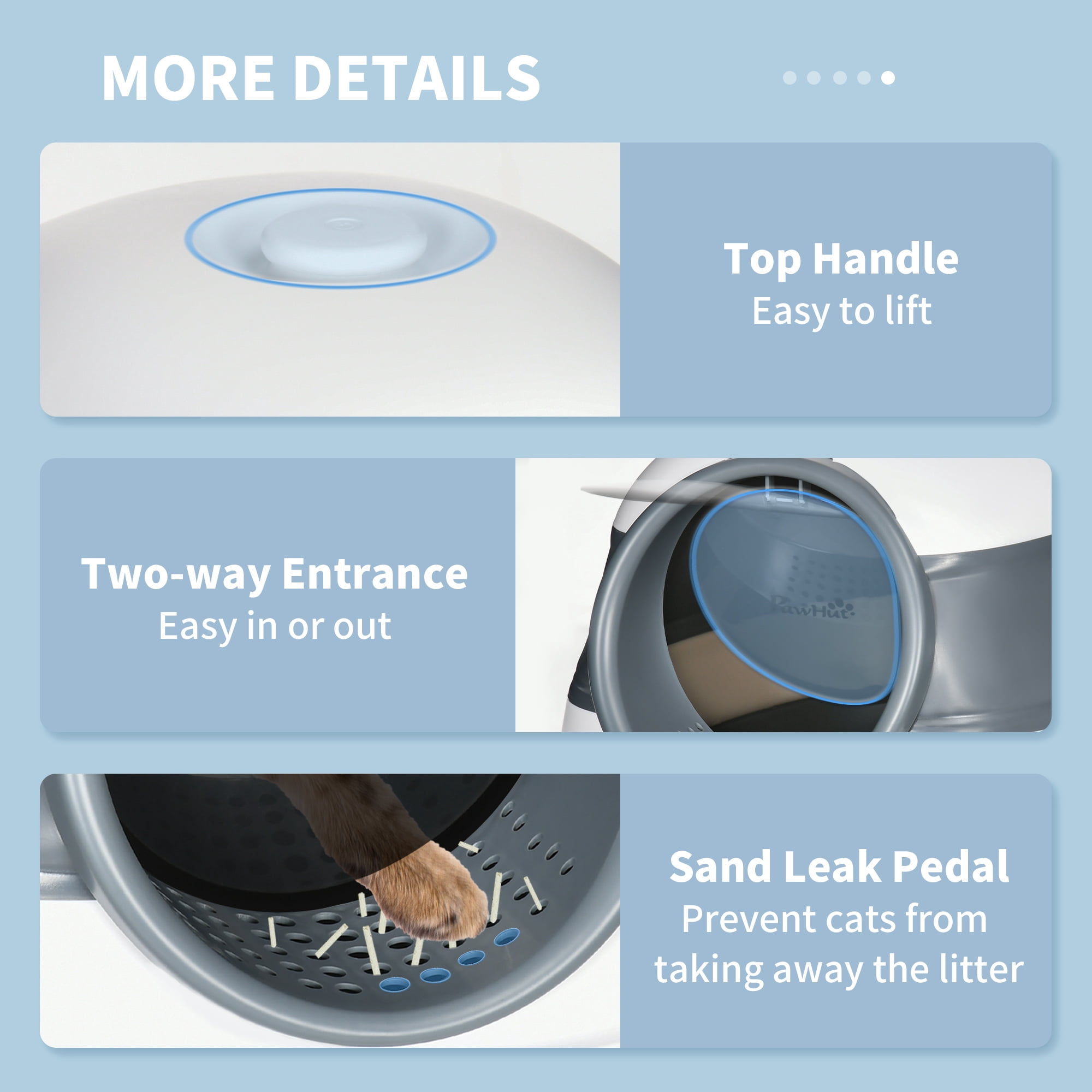 Covered Cat Litter Box with Lid High Sides Air Freshener Two-Way Entrance Foldable Easy Clean Kitty Litter Box with Scoop White Gray