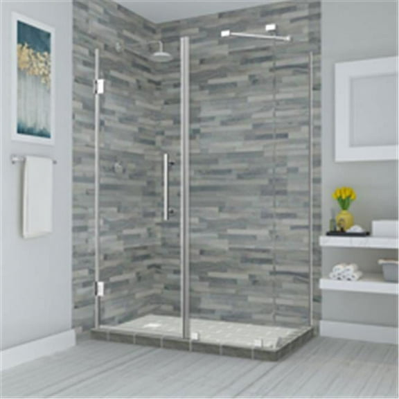 Bromley 46.25-47.25 x 38.375 x 72 in. Frameless Corner Hinged Shower Enclosure in Chrome