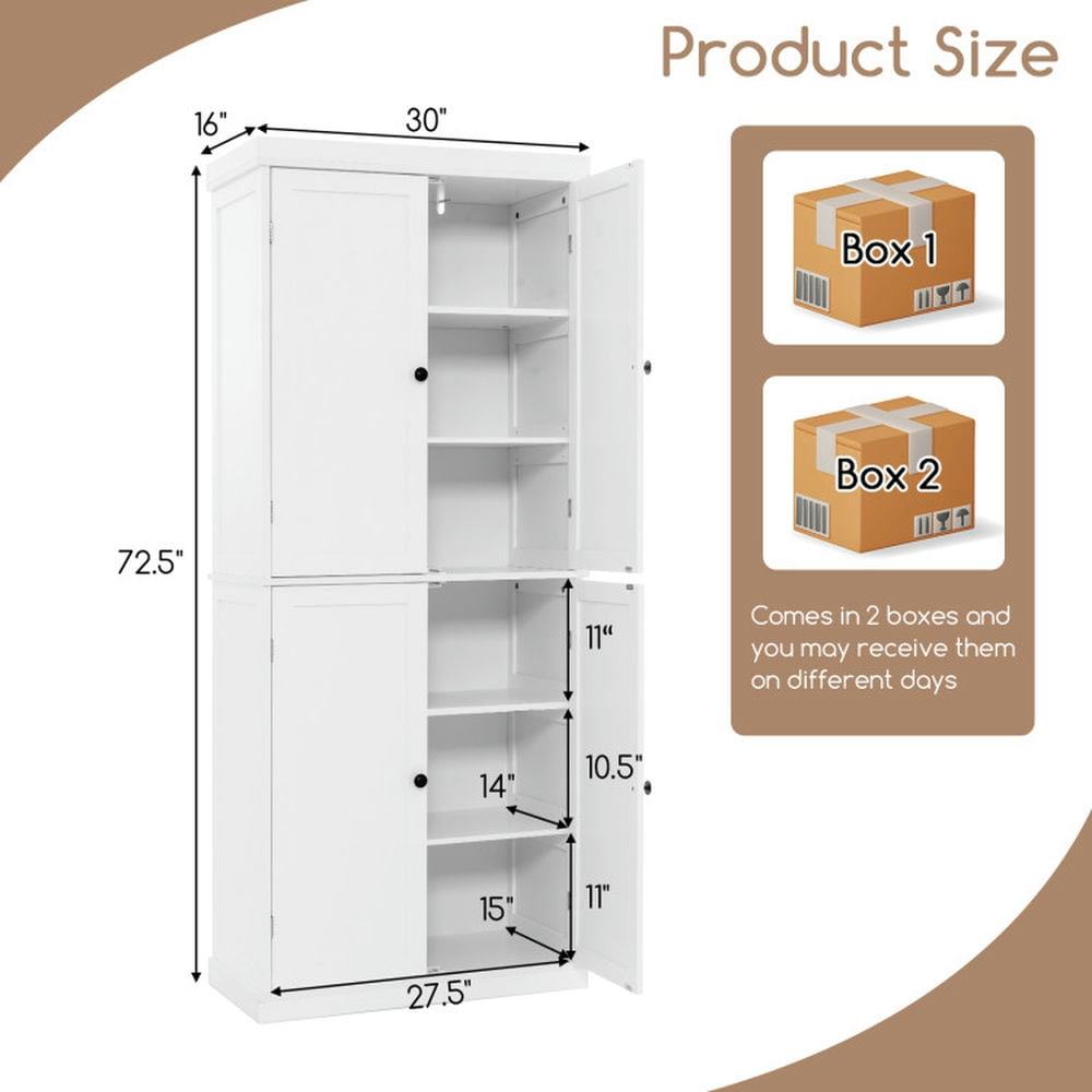 Finihen Kitchen Storage Cabinet, Buffet Sideboard, 72.5 Inches Tall Buffet Cabinet with 6-Tier Shelves and 4 Doors, for Dining Room, Kitchen, Living Room, White Finihen Kitchen Storage Cabinet, Buffet Sideboard, 72.5 Inches Tall Buffet Cabinet with 6-Tier Shelves and 4 Doors, for Dining Room, Kitchen, Living Room, White