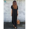 thumbnail image 5 of Deago Women's Casual Loose Pocket Long Dress Short Sleeve Split Summer Fall Maxi Dresses (Black,L), 5 of 8