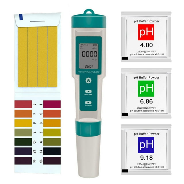 Graflsoa Testeur de Qualité de l'Eau Portable 7-en-1: pH, TDS, EC, Salinité, S.G, ORP, Mesure de Température (Sans Rétroéclairage) avec Papier de Test pH, Design Compact pour Eau Potable Sûre