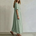thumbnail image 5 of IUYRTFE Women's V Neck Short Sleeve Maxi Dress Cotton Linen Loose Fit Summer Casual Long Vacation Dress, 5 of 6