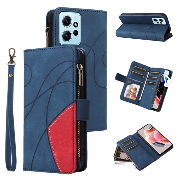 Wallet Case for Xiaomi Redmi Note 12 4G LTE, PU Leather 9 Card Slots with 1 Zipper Storage Bag Shockproof Cover for Xiaomi Redmi Note 12 4G LTE
