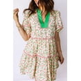 thumbnail image 5 of Women's Green Floral Puff Sleeve Dress with Contrast Neckline – A-Line Summer Style, M, 5 of 6