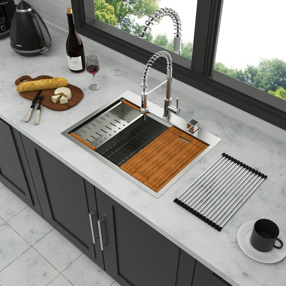 Kitchen Sink 28 Inch Drop in Kitchen Sink - 28 "x 22" Kitchen Sink Stainless Steel 16 Gauge Workstation Sink Drop-in Topmount Single Bowl Kitchen Sink,Stainless Steel Kitchen Sink