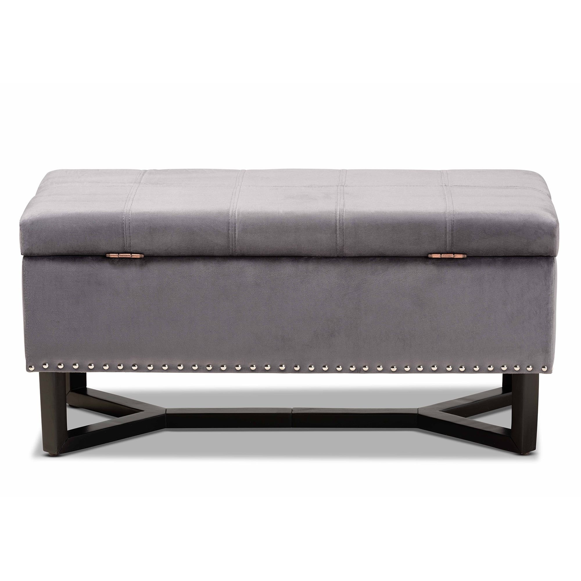 Baxton Studio Esther Modern and Contemporary Grey Velvet Fabric Upholstered and Dark Brown Finished Wood Storage Ottoman