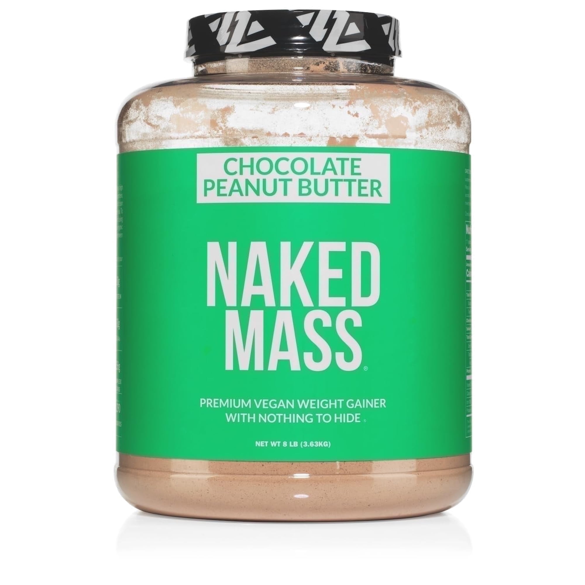 NAKED Chocolate Peanut Butter Vegan Mass - 1,290 Calories, Nothing Artificial, All Natural Chocolate PB Weight Gainer Protein Powder - 8LB Bulk, GMO Free, Gluten Free & Soy Free - 11 Servings