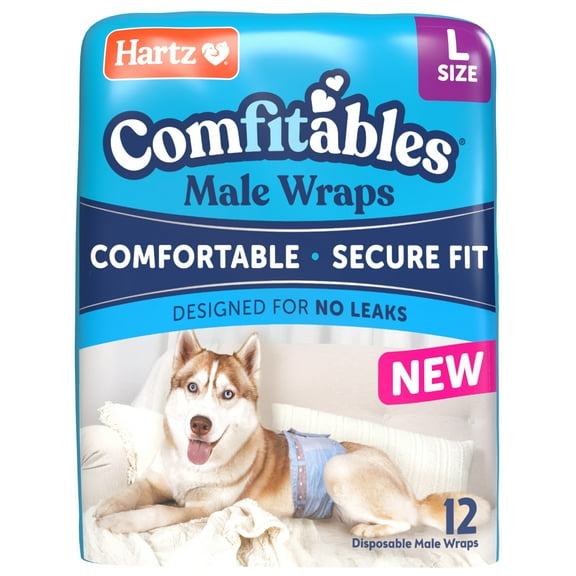 Hartz Comfitables Male Dog Wraps with Stretchy Waistband, Large 12 Count