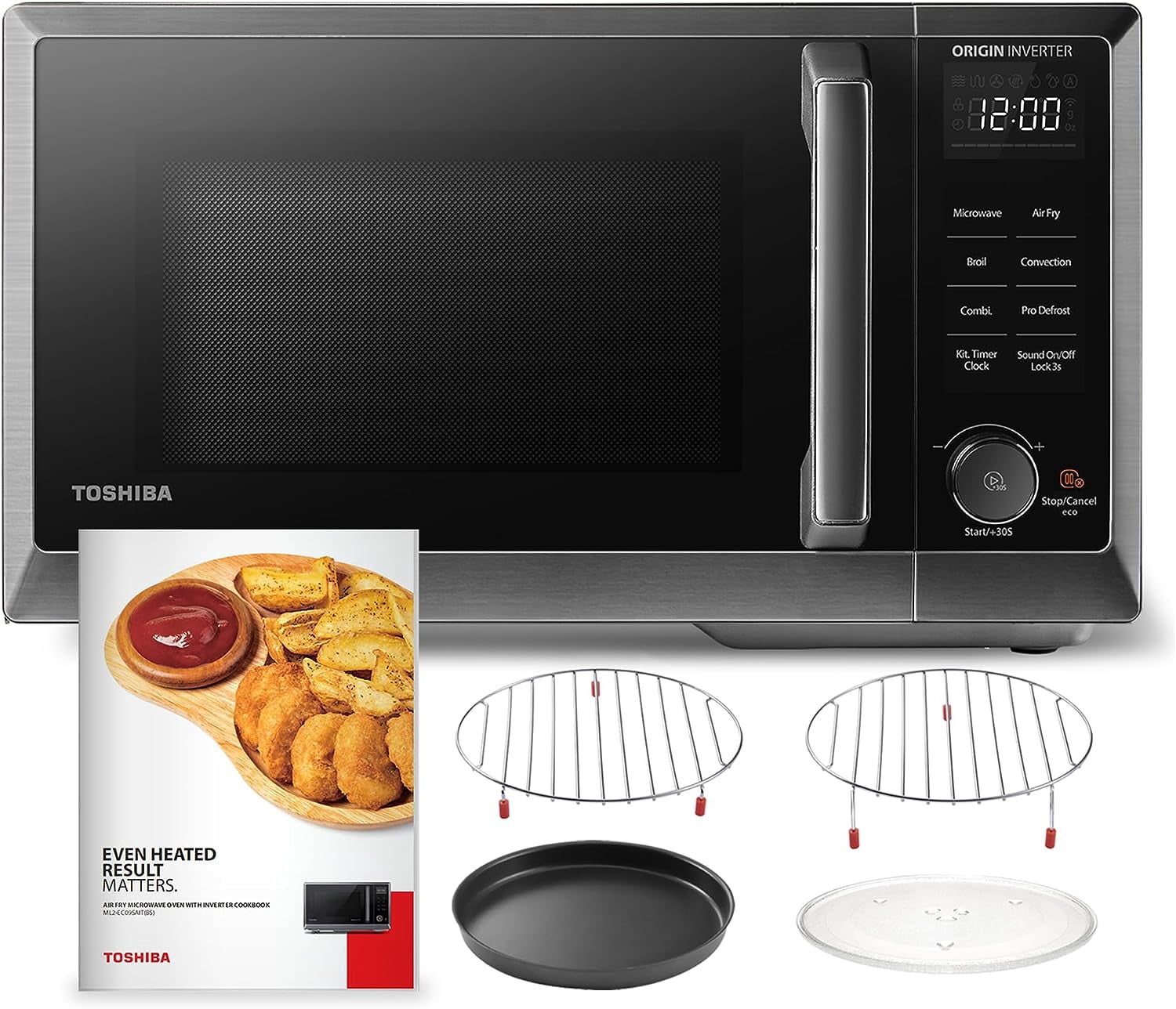 Restored Toshiba ML2-EC09SAIT-BS 6-in-1 Inverter Countertop Microwave Oven Air Fryer Combo, Black Stainless Steel (Refurbished)