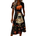 thumbnail image 4 of Halloween A Line Dresses for Women Short Sleeve V-Neck Casual Dress Halloween Gift, 4 of 5