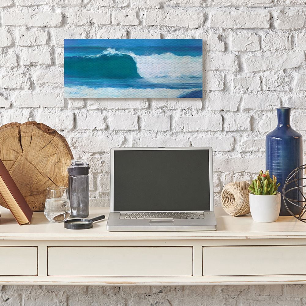 Stupell Industries Crested Beach Barrel Wave Blue Green Tide Nature Painting Gallery Wrapped Canvas Art Print Wall Art, 10 x 24