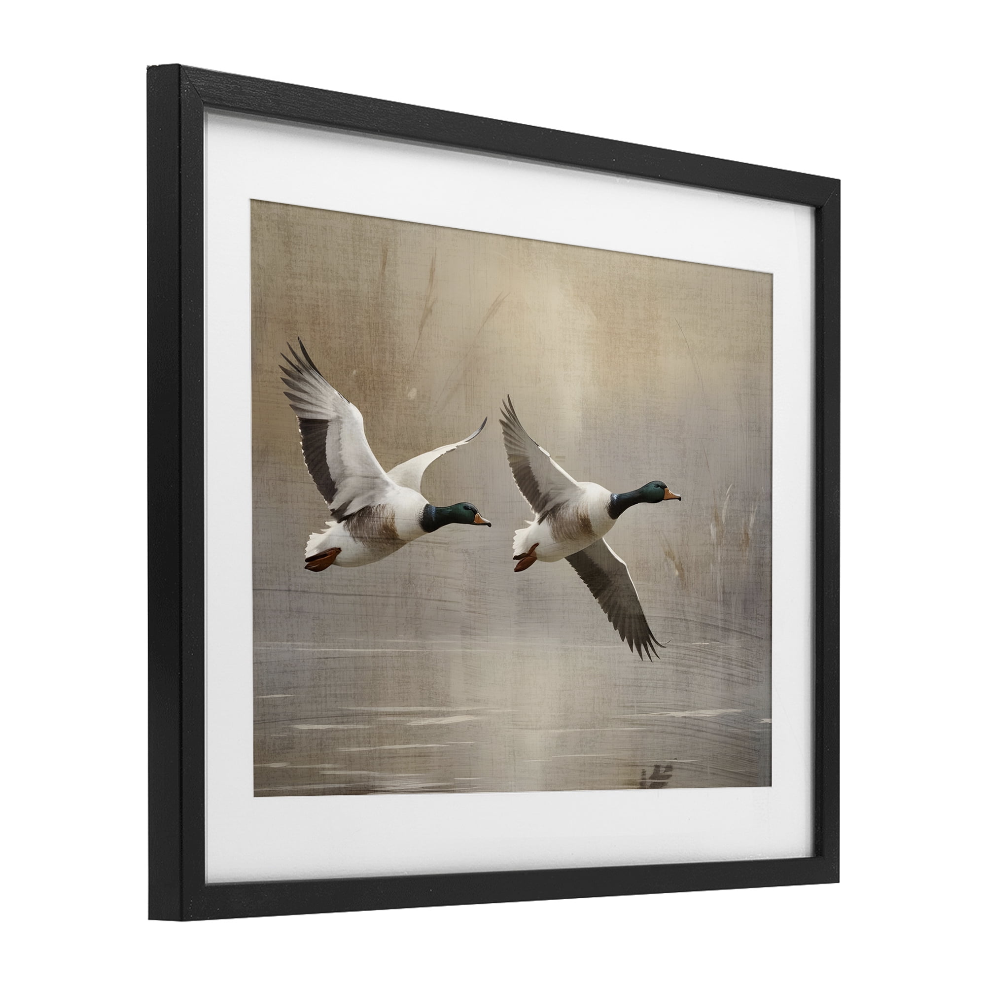 Stupell Industries Mallard Ducks over Pond Black Framed Print Under Glass, design by Susan Arnot
