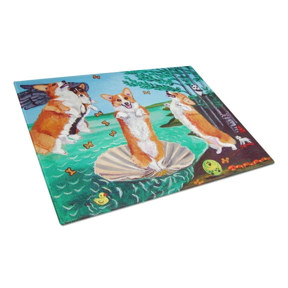 Caroline's Treasures Corgi Birth of Venus Glass Cutting Board Large