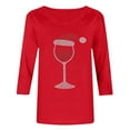 thumbnail image 4 of successthop Christmas Funny Shirts for Women Wine Plus Size 3/4 Sleeve Tee Oversized Crewneck Top Loose Print Clothes M, 4 of 5
