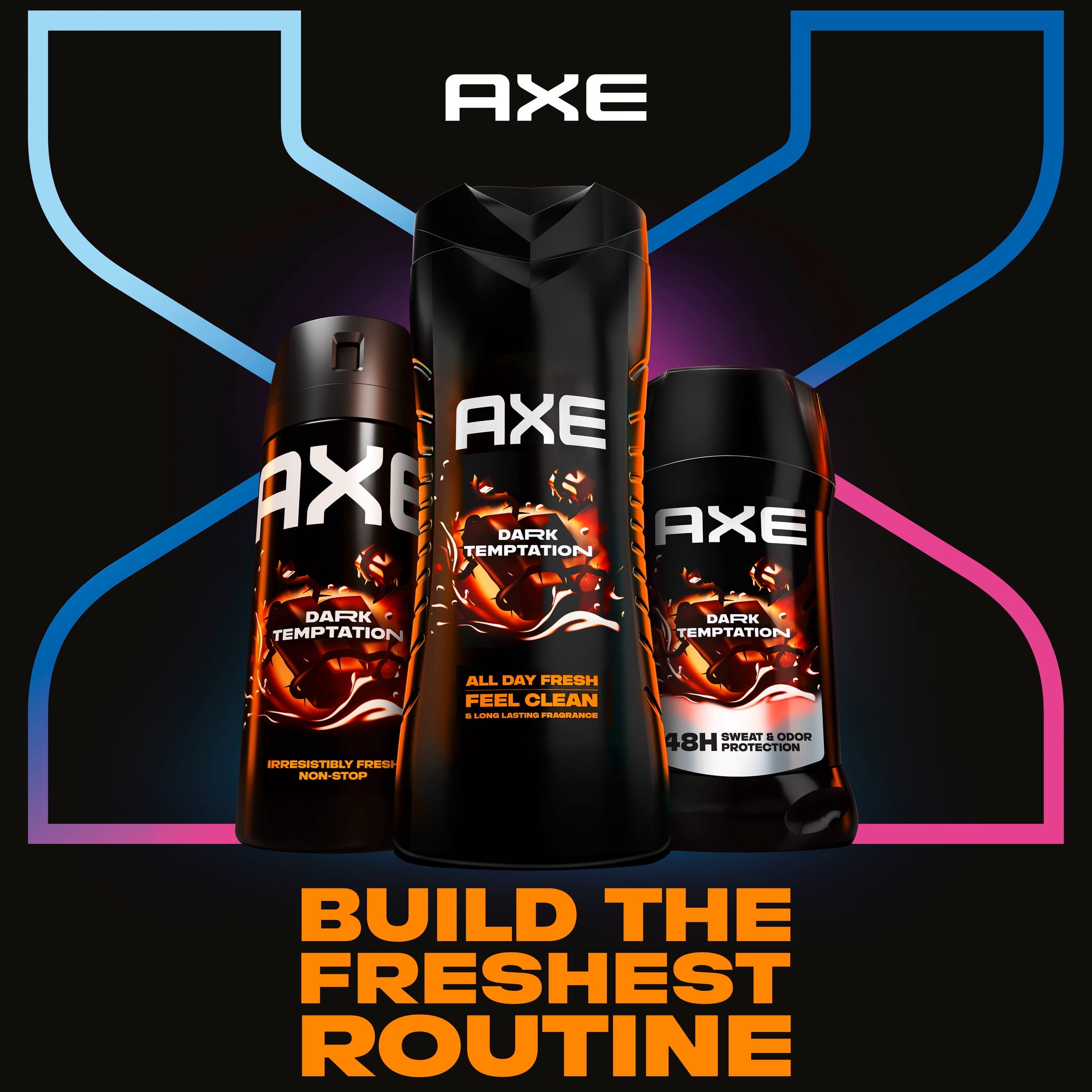 Axe Dark Temptation Body Wash For Men 12h Refreshing Scent Dark Chocolate Moisturizing Body Wash Pump with Plant Based Moisturizers, 32 fl oz