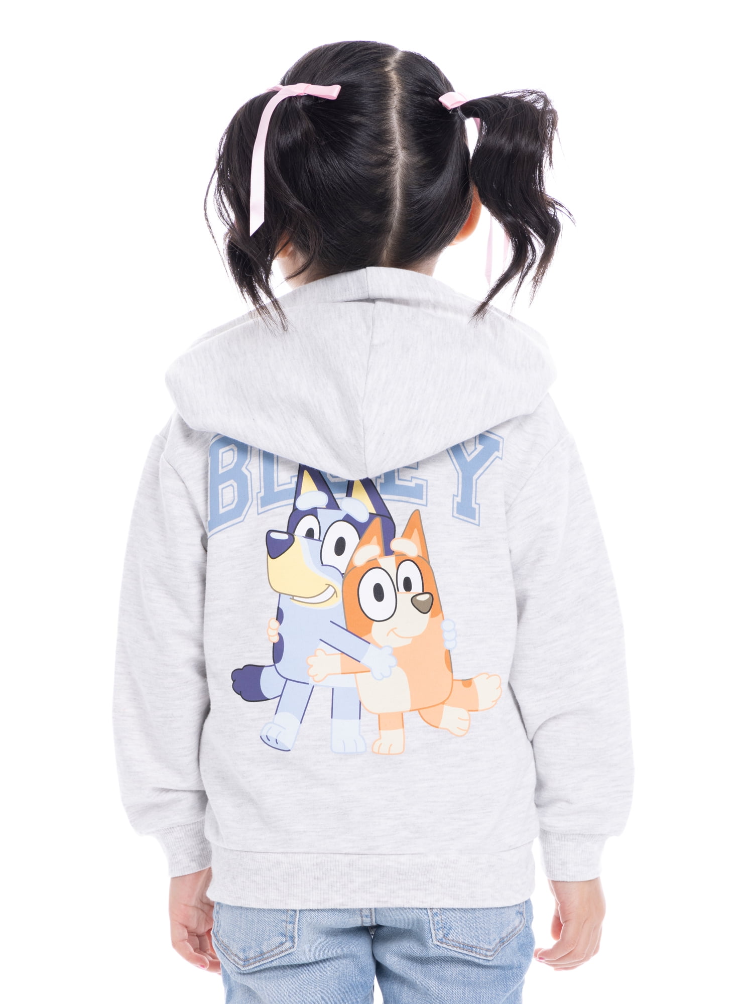 Bluey Toddler Girls' Full-Zip Hoodie with Front & Back Graphics, Sizes 12M-5T