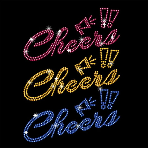 1 Sheet Cheer Rhinestonet Iron on Transfer 11.7x8.3 Inch Heat Transfer Decal Celebration Bling Crystal Decals Clear Rhinestone Template Clothing Repair Applique for T-Shirt Clothing Pants Bags