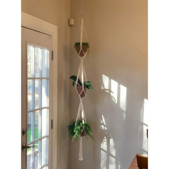 1pc 3 Layer Woven Plant Hanger ,Tassel Plant Pot Holder Stand, Plant Hanger With Hook
