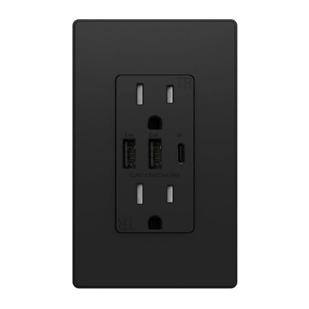 ELEGRP - Receptáculos de toma de corriente USB C de 3 puertos, toma de corriente USB de 30 W 6.0 A,