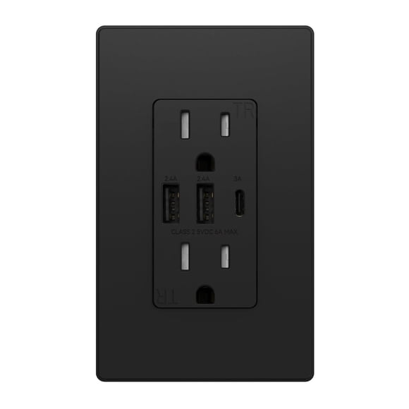 ELEGRP - Receptáculos de toma de corriente USB C de 3 puertos, toma de corriente USB de 30 W 6.0 A,