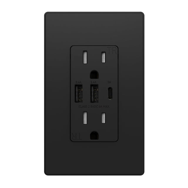 ELEGRP - Receptáculos de toma de corriente USB C de 3 puertos, toma de corriente USB de 30 W 6.0 A,