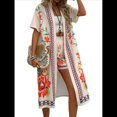 thumbnail image 1 of Bohemio Floral de Corta para Mujer, Talla Grande, con Abertura Frontal, Conjunto de 2 Piezas para Verano Rojo Albaricoque S, 1 of 8