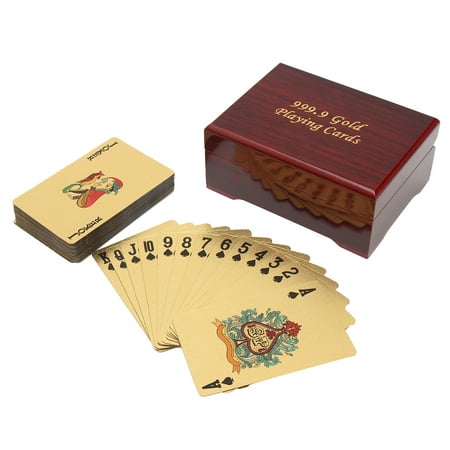 Moaere Poker Full Deck Wood Box,Deck of Poker Playing Cards with Certificate and Mahogany Box,Gold, 54