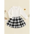 thumbnail image 2 of Suealasg 2Pcs Toddler Girls Fall Outfits Set Long Sleeve Shirt +Pleated Mini Plaid Skirt Set 1T 2T 3T 4T 5T Little Girls Autumn Clothes, 2 of 7