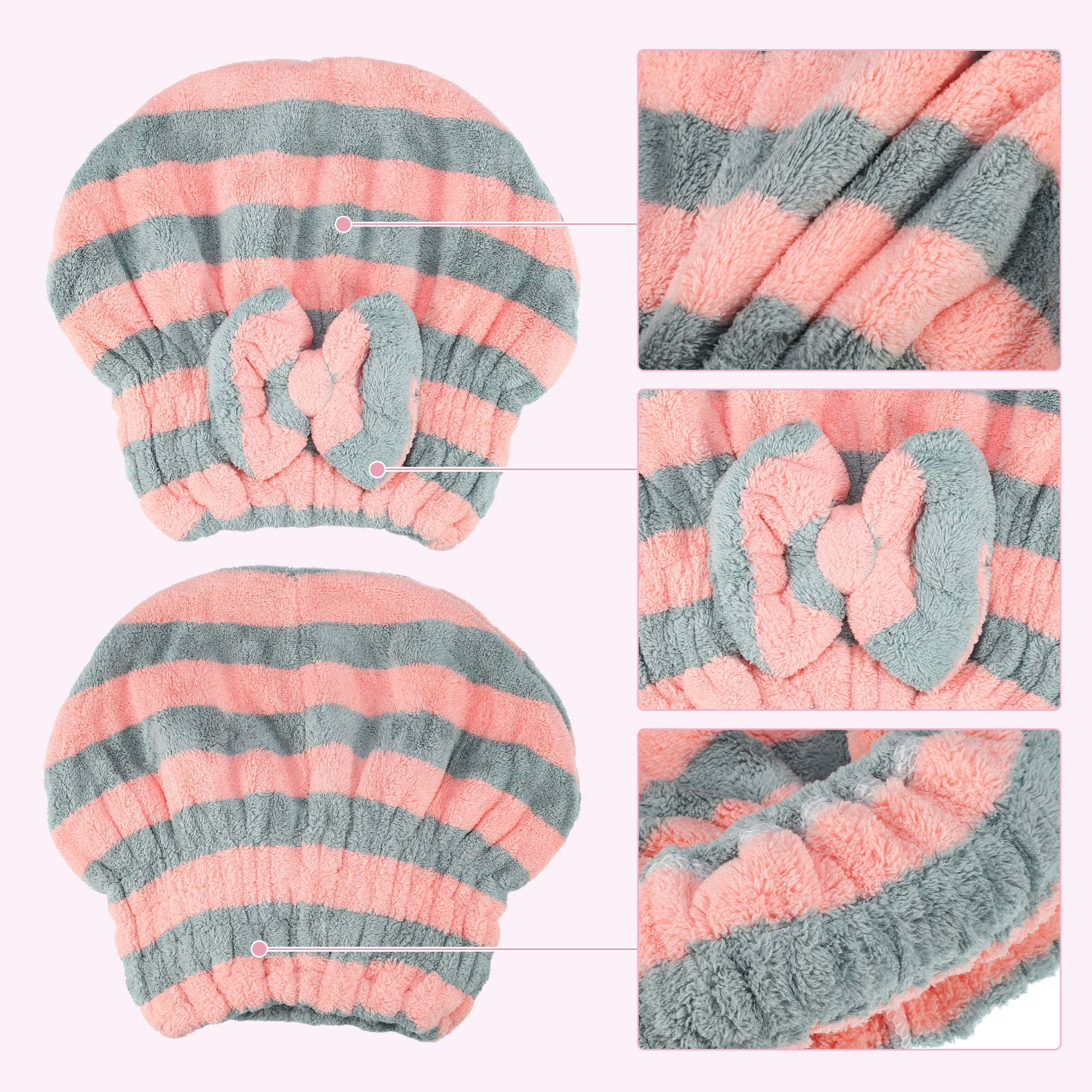 Unique Bargains Strong Absorbent Coral Fleece Hair Drying Towel Dry Cap Gray Pink