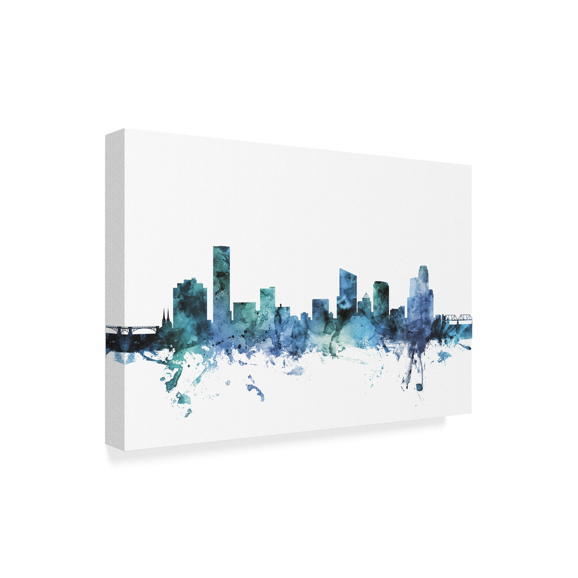 Trademark Fine Art 'Grand Rapids Michigan Blue Teal Skyline' Canvas Art by Michael Tompsett