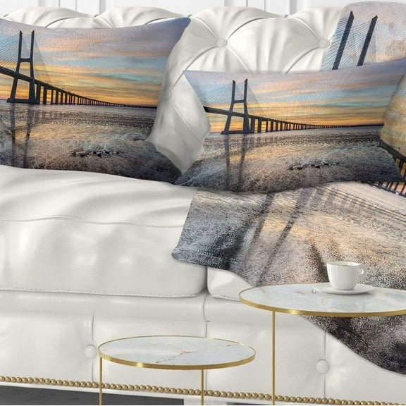 Designart Vasco de Gama Bridge Lisbon - Seascape Throw Pillow - 12x20